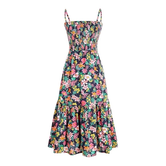 J. Crew Smocked Floral Sleeveless Midi Dress sz: XS Multicolor A-line Casual - Picture 1 of 7